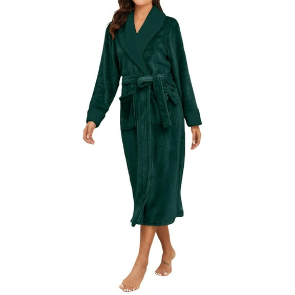 Hauaitttt Women Fall/winter V Neck Solid Color Flannel Long Nightgown Womens Fuzzy Robe Long Womens Wraps and Shawls Women Robes plus Size Long Floral Kimono Robe Towel Wrap for Women Buttons Teal