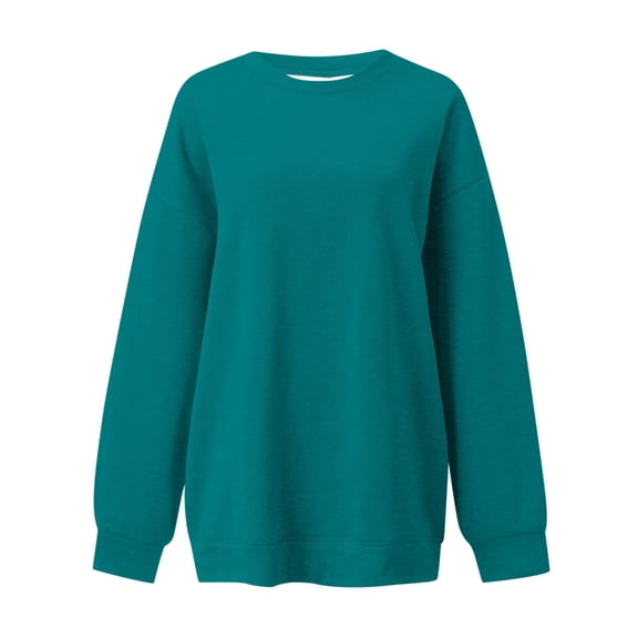 Hauaitttt Women's Fashion Casual Solid Color Loose Shoulder Round Neck Long Sleeve Hoodie 1 Drawstring Sweatshirt Cute Tunic Baggy Top Comfy Sweatshirt Sweater Women Hoodie Dresses Teen Girls Heavy