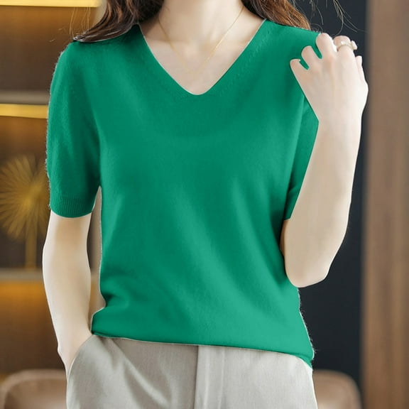 Hauaitttt Women Fashion Five Quarter Sleeve Bottom Knit V Neck Pullover Sweater Loose Half Sleeve Top Mid Sleeve Sweater Pack of Sweatshirts Angle Zip Hoodie Sweater Mens Women Sweatshirts Sweeter