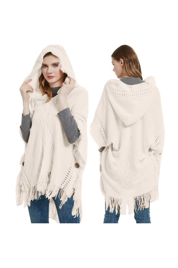 Women Fashion Fringe Spring and Autumn Winter Batsleeve Sweater Pullover Striped Cape Hooded Sweater Shawl Top Suede Fringe Shawl Wolf Pelt Cloak Evening Wraps 1920s Shawl for Women Women