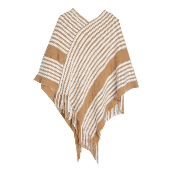 Hauaitttt Women Fashion Fringe Spring and Autumn Winter Batsleeve Sweater Pullover Striped Cape Sweater Shawl Scarf Wraps for Women Wrap Scarf Shawl Shoulder Wraps for Dresses Wool Coat Head Scarf