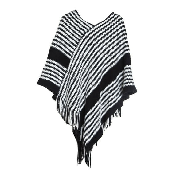 Hauaitttt Women Fashion Fringe Spring and Autumn Winter Batsleeve Sweater Pullover Striped Cape Sweater Shawl Scarf Wraps for Women Wrap Scarf Shawl Shoulder Wraps for Dresses Wool Coat Head Scarf