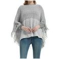 thumbnail image 1 of Hauaitttt Women Fashion Fringe Spring and Autumn Winter Batsleeve Sweater Pullover Striped Cape Sweater Shawl Top Cloak for Women with Hood and Pockets Warm Shawl Wraps for Women Wrap Sweater Long, 1 of 7