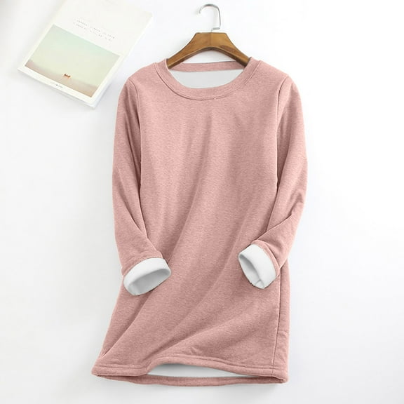 Hauaitttt Women Fashion Solid Crew Neck Casual Plus Long Sleeve Hoodie Top Tall Thermal Shirts for Men Mens Big and Tall Thermals Thermal Ski Underwear for Men Thermal Long Sleeve Shirts for Women
