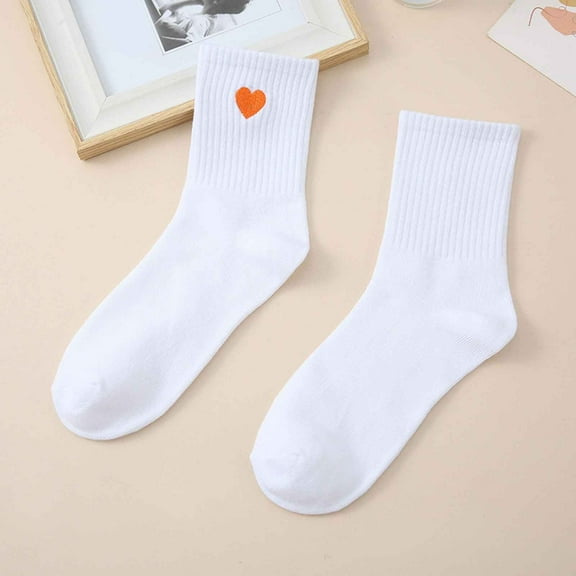 Hauaitttt Women Fashion Solid Cute Heart Shaped Printed Socks Sweat Absorbent Mid Calf Socks Heated Socks for Men Thigh High Compression Socks Women Cool Mens Socks Mens Socks Size 9-11 Women Socks