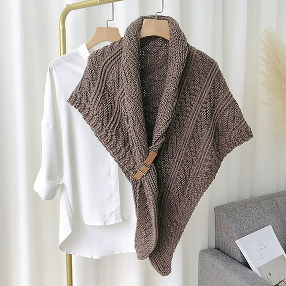 Hauaitttt Women Fashion Solid Hollow Out Leather Buckle Big Triangle Cape Cloak Warm Decorative Scarf Split Big Triangle Scarf Hair Scarfs for Women Fashion Womens Decorative Scarves Womens Christmas