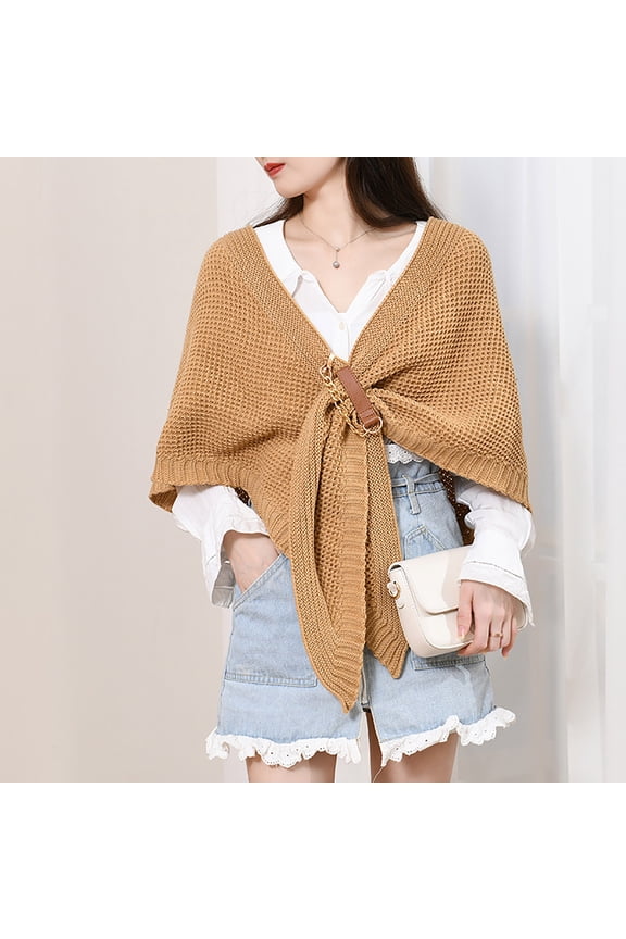 Women Fashion Solid Hollow Out Leather Buckle Big Triangle Cape Cloak Warm Decorative Scarf Split Big Triangle Scarf Silk Scarf Large Scarves and Wraps Flannel Socks for Women Head Wraps
