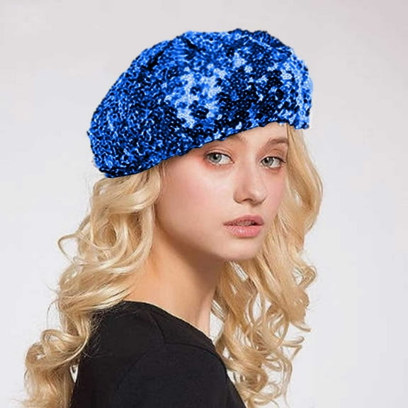 Hauaitttt Women Fashion Sparkling Sequins Beret Colorful Cap Nightclub Dress Hat Light up Bulk Ladies Hats 70s Hat Women for Women with Design Cap Taupe Hat Mens Extra Large Size Teens French Style