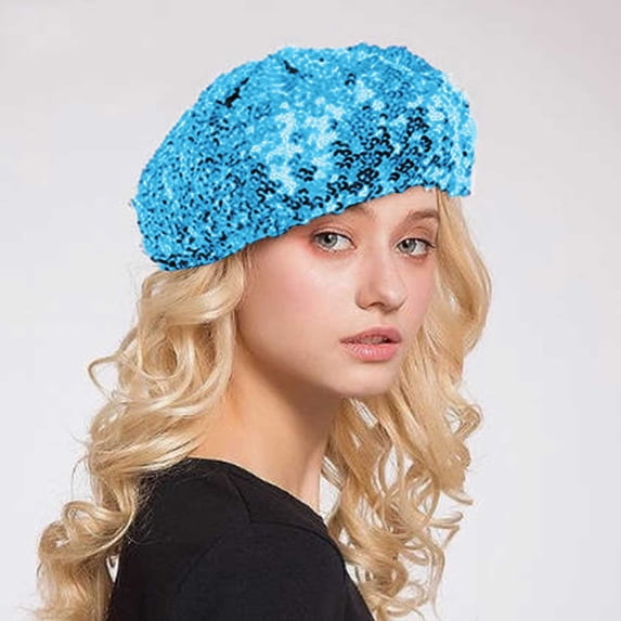 Hauaitttt Women Fashion Sparkling Sequins Beret Colorful Cap Nightclub Dress Hat Girls Fall Hat Deep Hats Women Bulk Men Leather Fedora French for Men Girls Leather for Hair Tame Hat Painting Hats