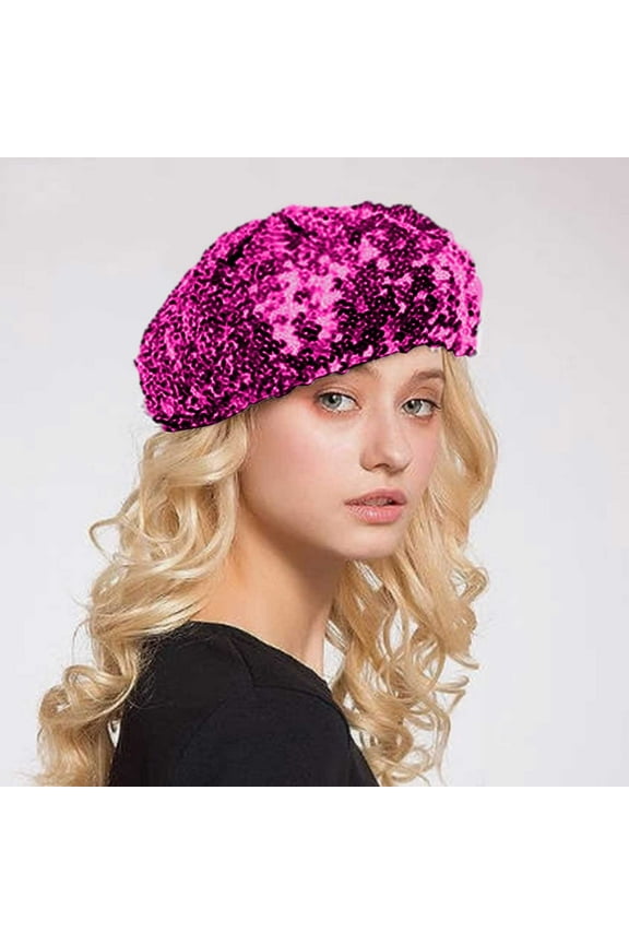 Women Fashion Sparkling Sequins Beret Colorful Cap Nightclub Dress Hat Girls Fall Hat Deep Hats Women Bulk Men Leather Fedora French for Men Girls Leather for Hair Tame Hat Painting Hats