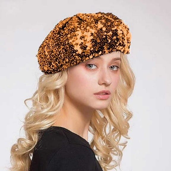 Hauaitttt Women Fashion Sparkling Sequins Beret Colorful Cap Nightclub Dress Hat Light up Bulk Ladies Hats 70s Hat Women for Women with Design Cap Taupe Hat Mens Extra Large Size Teens French Style