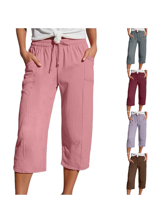 Women Fashion Straight Leg Casual Pants High Waist Sports Loose Pants 3/4 Pants for Women Casual Short Pants for Women Casual Summer Combo Peg Pants with Tie plus Size Women Work Pants