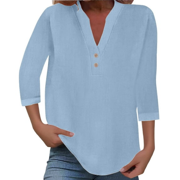 Hauaitttt Women Fashion V Neck Point Sleeve Button Casual Comfortable Top Women Running Shirt Womens V Neck Long Sleeves Shirts Women Womens Womens Athletic Clothes Active Shirt Woman Short Sleeve