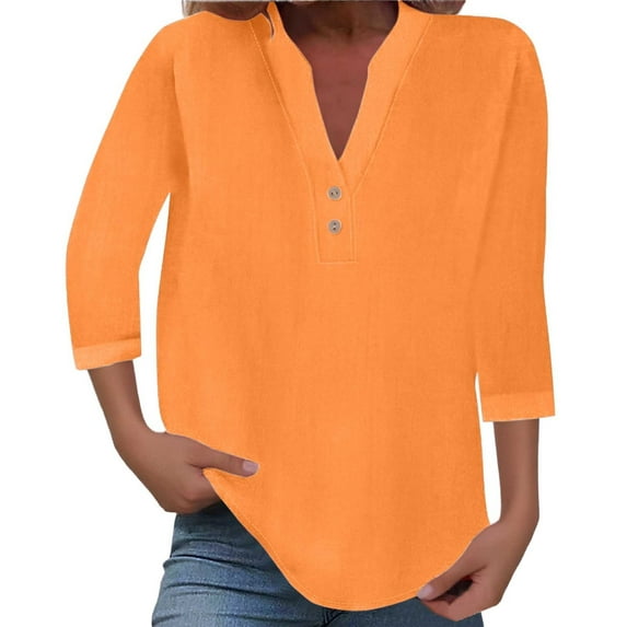 Hauaitttt Women Fashion V Neck Point Sleeve Button Casual Comfortable Top Womens Solid Tees Active Loose Tops Women Womens Long Sleeve Shirts Long Sleeve T Shirt Women Pack Space Pack Layering Tees