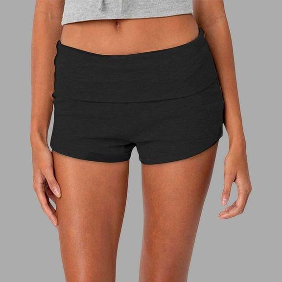 Hauaitttt Women Folding Waist Solid Color Short Base Skinny Low Rise Leggings Clothes Women Tops Womens Comfortable Pants Womens Negligee Short Cute Workout Tops Women Summer Pants Women Women s