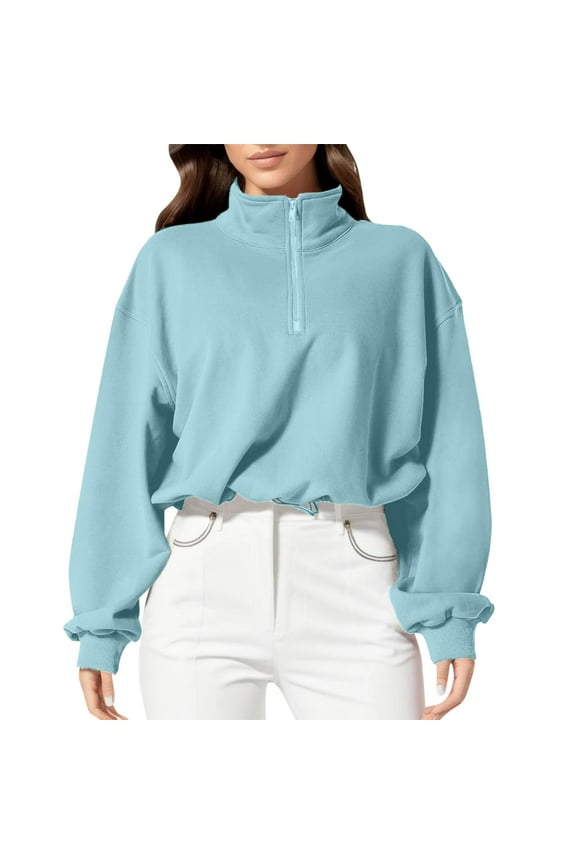 Women Half Zip Crop Sweatshirt Workout Hoodie High Neck Long Sleeve Athletic Clothes Hooded Zippe Sweatshirt Colla Pullover Women Hooded Zippe Jackets Crop Sweatsuit Feat Hoodies Women Top