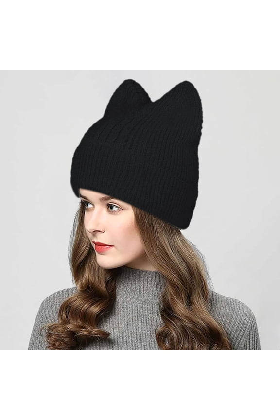 Women Knit Crochet Cute Furry Cat Hat with Ear Slouchy Wool Winter Warm Hats Insulated Baseball Cap Ski Hat Mens Winter Work Hat Winter Hat Warm Cap Ear Hats for Women Mens Hats for Winter