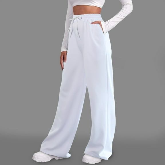 Hauaitttt Women Lined Sweatpants Wide Straight Leg Pants Bottom Sweatpants Joggers Pants Workout High Waisted Yoga Pants with Pockets Women Work Pants Business Casual High Waist Womens Dress Casual