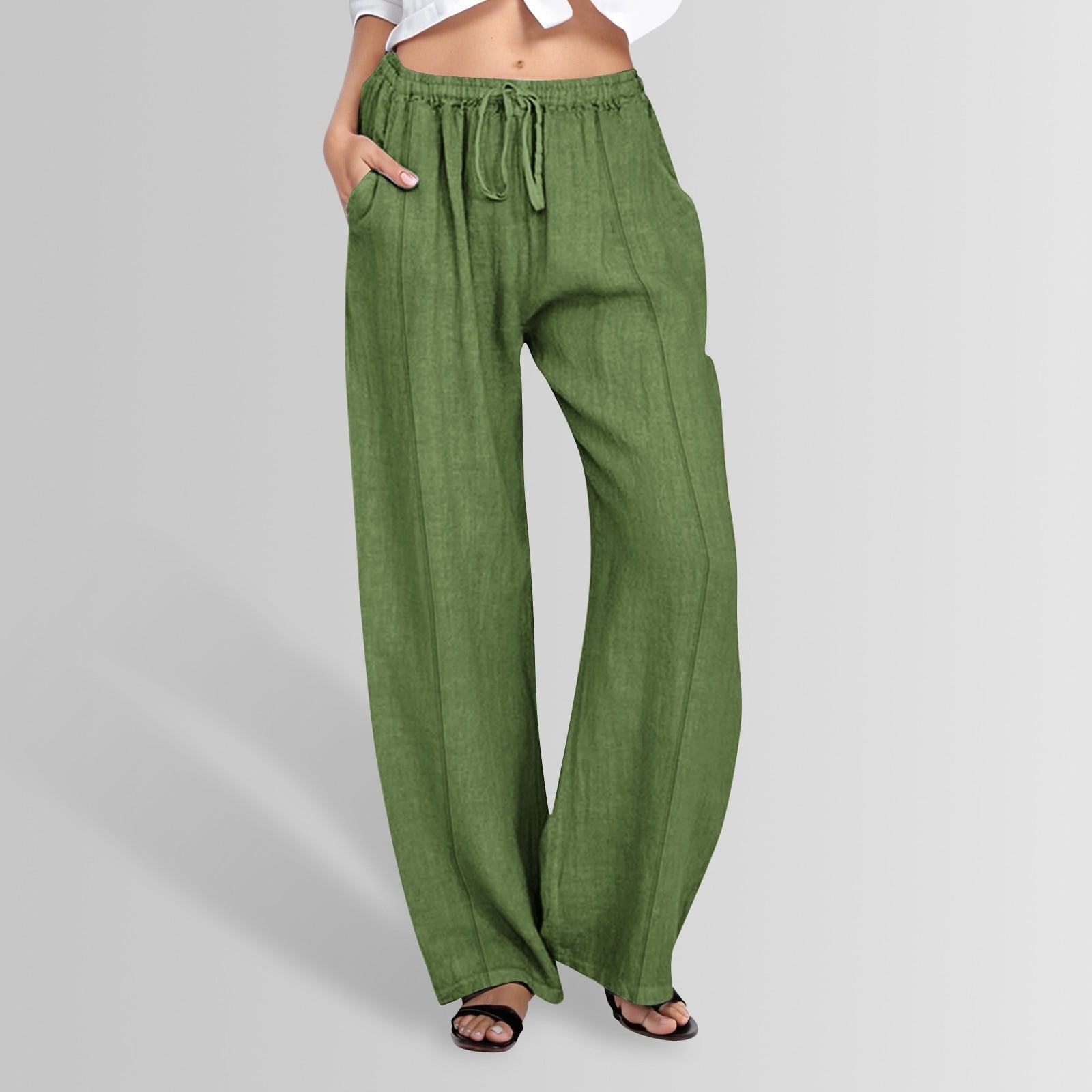 Casual Wide Leg Full Length Pants for Women in Denim Cotton with Washed Craft and High Waist Design main image 0