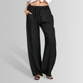 thumbnail image 1 of Hauaitttt Women Linen Casual Pants Summer Wide Leg Loose Drawstring High Waist Wide Leg Pants with Pockets plus Size Women Work Pants Business Casual Printed Pants for Women Casual Short Pants for, 1 of 8
