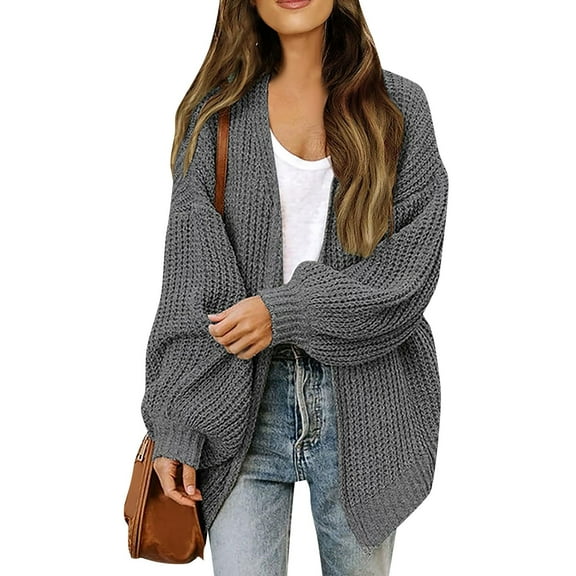 Hauaitttt Women Long Sleeve Open Front Casual Lightweight Soft Knit Cardigan Sweater Outerwear Front Pocket Cardigan plus Size Sweater Dress for Women 3x Full Length Women plus Size Coats Fuzzy Coat