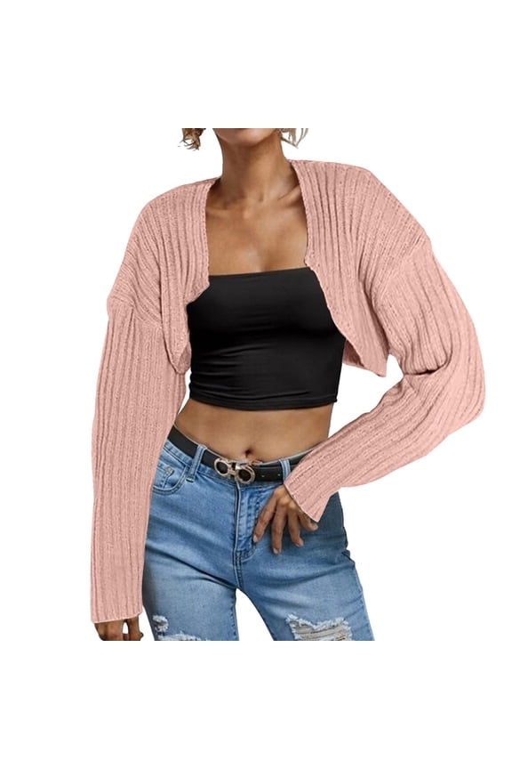 Women Long Sleeve Open Front Ribbed Knit Crop Cardigan Solid Loose Drop Shoulder Crop Sweater Top Womens Fall Sweaters Ladies Sweater Teal Sweater Womens Oversized Cardigan Womens Duster