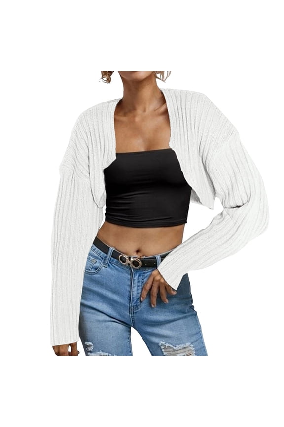 Women Long Sleeve Open Front Ribbed Knit Crop Cardigan Solid Loose Drop Shoulder Crop Sweater Top Womens plus Size Sweater Womens Cardigan for Dress Olive Cardigan for Women Knit Sweater