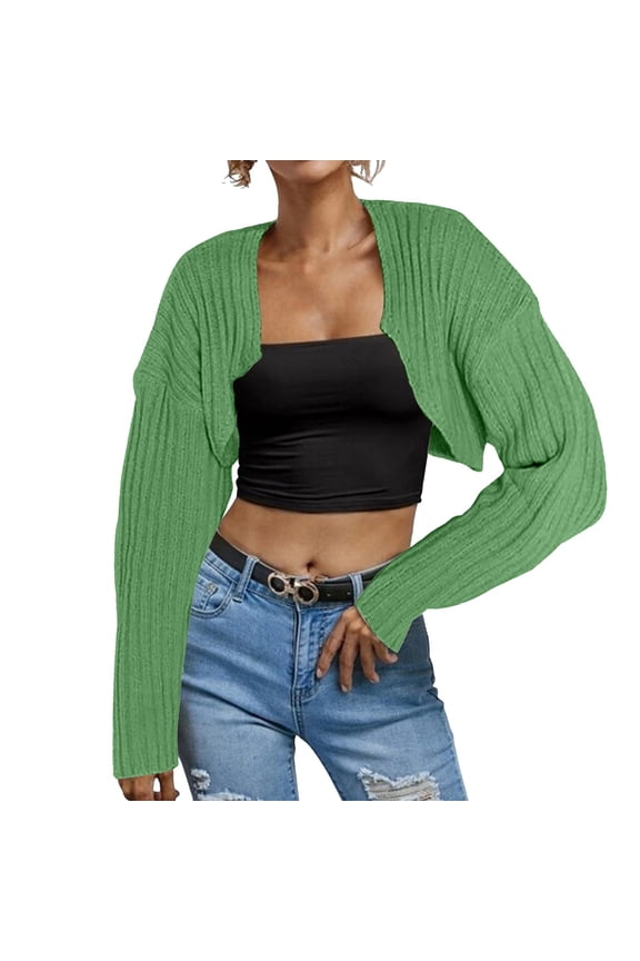 Women Long Sleeve Open Front Ribbed Knit Crop Cardigan Solid Loose Drop Shoulder Crop Sweater Top Womens plus Size Sweater Womens Cardigan for Dress Olive Cardigan for Women Knit Sweater