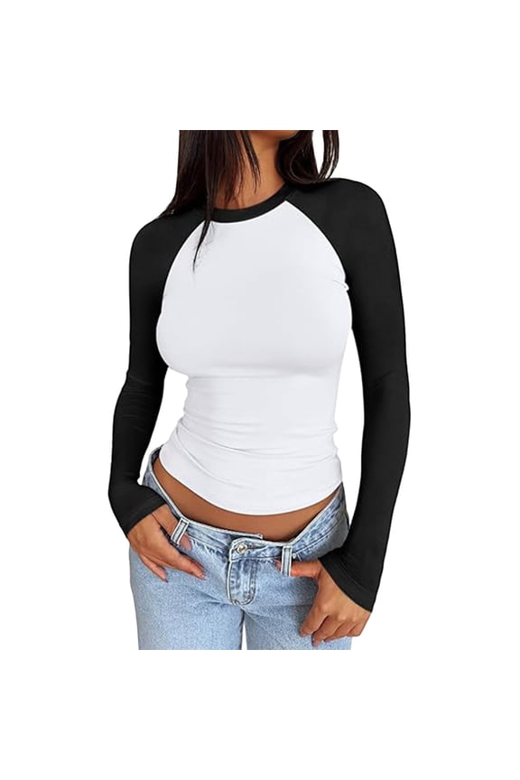 Women's Long Sleeve Shirts Slim Fit Stretchy Color Block Slightly Cropped Tops Long Sleeve Spandex Top Technical Shirts Women Tops for Leggings Short Sleeve Set Shirt Large Shirt for Women