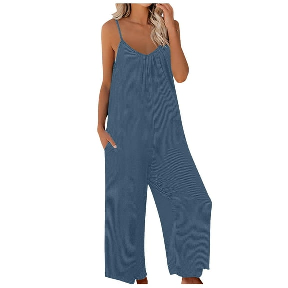 Hauaitttt Women Loose Jumpsuit Casual Summer Jumpsuit Sleeveless Wide Leg Jumpsuit Cute Overalls 1 Piece Jumpsuit Outfits for Women Vertical Lines Jumpsuit Turtleneck for Women Long Sleeve Women S