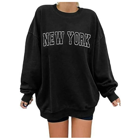 Hauaitttt Women Loose Letter NEW Work Print Hoodie Sports Long Sleeve Crew Neck Pullover Casual Top Drawstring Sweatshirt Hoodies Sweatsuits Women Casual Jacket Graphic Hoodie Women Pullover Fuzzy