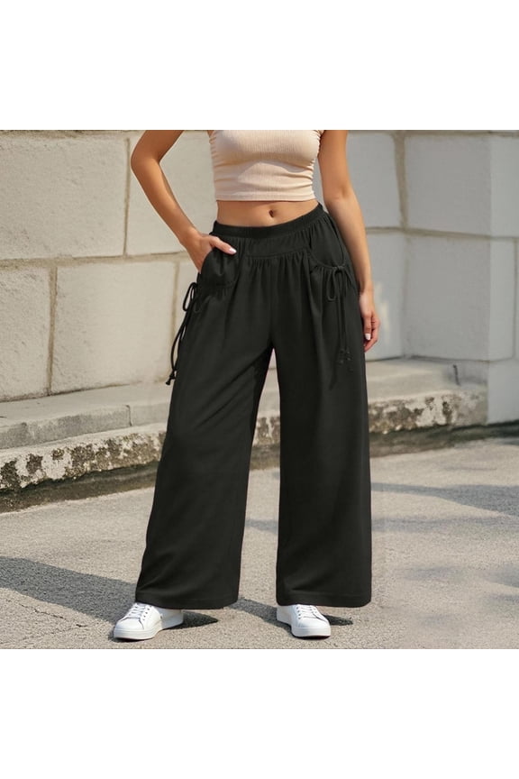 Women Loose Wide Leg Track Pants Drawstring Pockets Elastic Waist Capri Hiking Pants Leopard Pants Women Line Pants Pants for Women Work Casual plus Size Pant Women Womens Tall Pants
