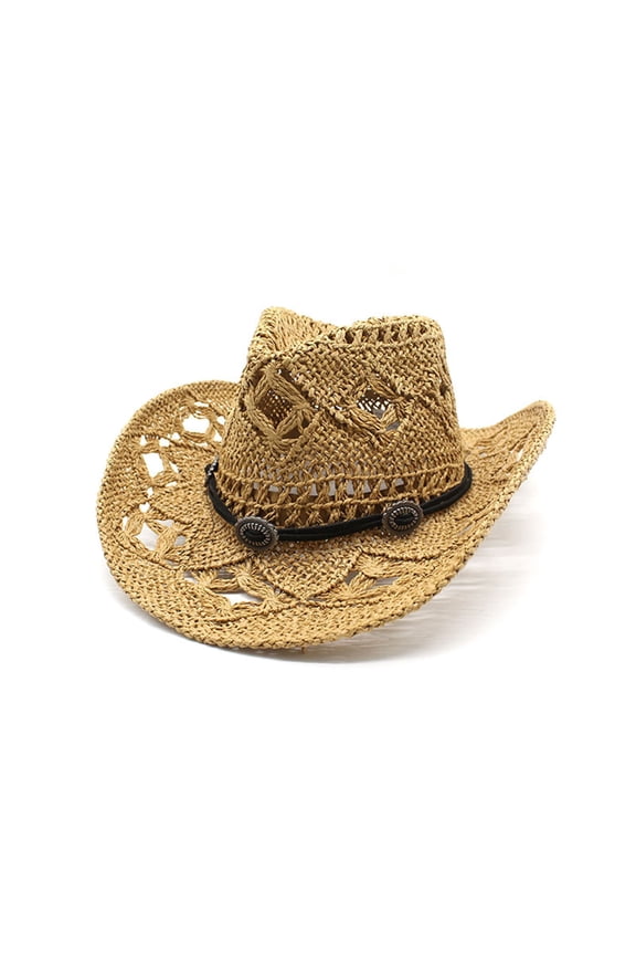 Women Men Summer Western Cowboy Hat Shapeable Straw Hat Hollowed Out Sun Hat Visor Womens Solar Power Hats for Men Small Floppy Hat Resting Beach Face Floppy Hat Sombrero Hat Outdoor Work