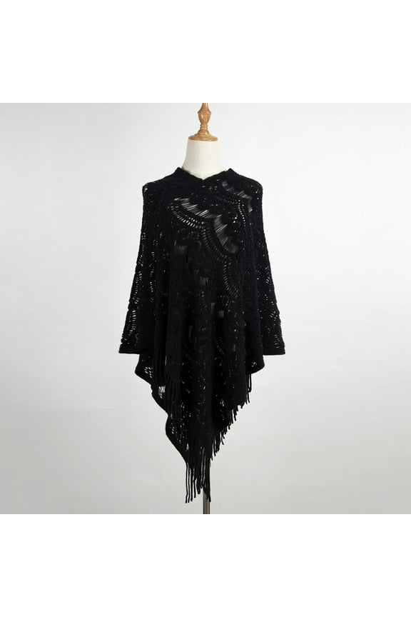 Women Mid Length Crochet Hollow Irregular Tassel Pullover Sweater Cape Shawl Knit Sweater Shawl Fall Blanket Scarf for Women Shawl Wraps for Women Warm plus Size Womens Shawls / Capes Hat