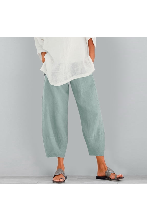 Women Pant Waist Crop Loose Colour Pure and Pants Harem Linen Elastic with Pocket Women Casual Pants Womens Winter Pants Casual Womens Casual Pants for Summer on Casual Pants for Women Loose