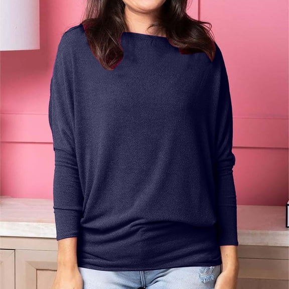 Hauaitttt Women Pullover Sweaters Long Sleeve Print Knitted Crew Neck Sweater Tops Clothes Hide Tummy Long Sleeve Shirts for Women Fall Long Sleeve Shirt Womens Workout Plain Solid Shirts Women