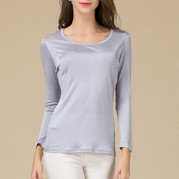 Hauaitttt Women's Silk Double Knitted Pullover Large Size Bottoming Shirt Long Sleeve Comfort Work Out Shirts Women Tee Shirt Women Womens Turtleneck Long Sleeve Loose Tees for Women Womens