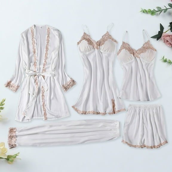 Hauaitttt Women Silk Sling Sleeping Loose and Comfortable Lace Piece Set for Home Underwear and Nightgown Christmas Pajamas for Boyfriend and Girlfriend Women Warm Pajamas Satin Pajama Pants Lace