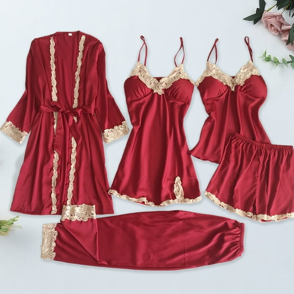 Hauaitttt Women Silk Sling Sleeping Loose and Comfortable Lace Piece Set for Home Underwear and Nightgown Comfy Womens Pajamas Postpartum Going Home Outfit Sleepwear Set Pajamas Shorts for Women Set