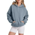 thumbnail image 1 of Hauaitttt Women Solid Basic Letter Loose Hoodie Sweatshirt Long Sleeve Pocket Drop Shoulder Pullovers Top Woman Hoodie over Hoodies for Women Women's Athletic Hoodies Hoodie Dress Zipper Side Zip, 1 of 4