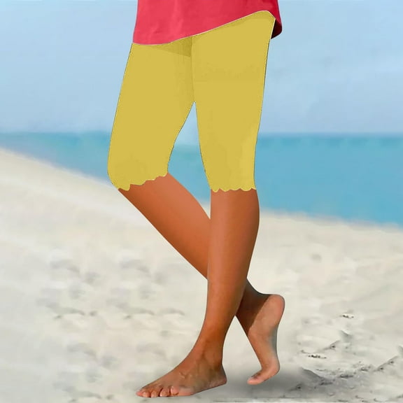 Hauaitttt Women Solid Color Knee Length Pants Summer Leggings Casual Solid Color Comfortable Leggings Womens Soft Shorts Long Shorts for Women Women Summer Outfits Crop Leggings Leggings for Short