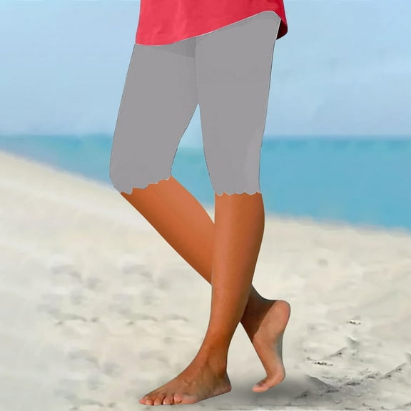 Hauaitttt Women Solid Color Knee Length Pants Summer Leggings Casual Solid Color Comfortable Leggings Womens Soft Shorts Long Shorts for Women Women Summer Outfits Crop Leggings Leggings for Short