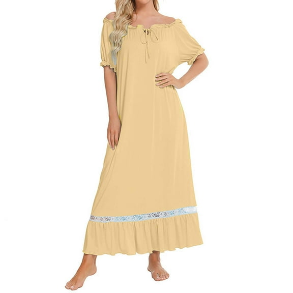 Hauaitttt Women Solid Color Lace Splice Short Sleeve Nightgown Cute Comfortable Sleepwear Home Dress Women Nightshirt Short Nightgown Sleepwear Summer Womens Soft Nightgowns Summer Sleep Gowns