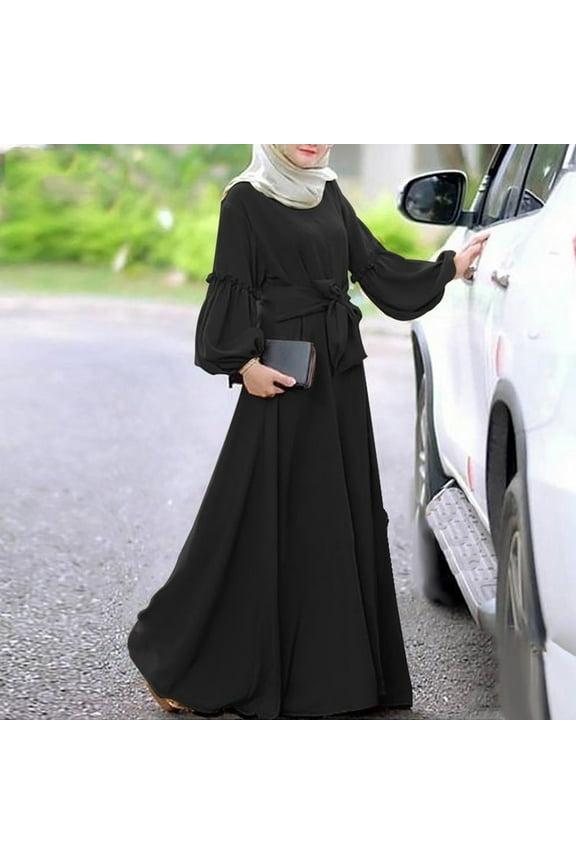 Women Solid Color Long Sleeve Ruffle Dress Long Sleeve Prayer Clothes Chiffon Scarf Hijab Nigerian Dresses for Women Elegant Pregnancy Dress for Women Long Sleeve Maxi Dresses for Girls