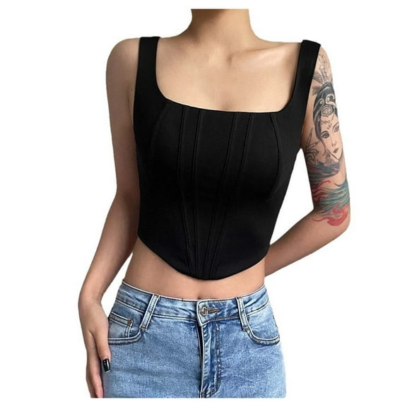 Hauaitttt Women Solid Color Ribbed Bustier Top Adjustable Spaghetti Strap Slim Fit Crop Tank Fashion Women Dresses 3x Workout Shirts All Bodysuit Women Camisole Women Large 40 Top Birthday Women