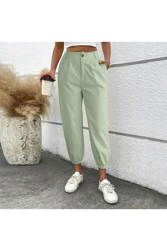 Women Solid Color Zipper Slacks with Angled Pockets Casual Dress Pants for Women Tall Women Elastic Waist Pants Casual Trouser Pants for Women Business Casual Women Pants for Work Casual