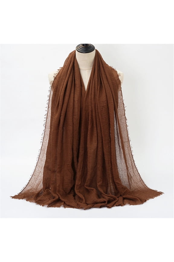 Women Solid Crinkle Vintage Soft Scarf with Fringed Long Edges Scarves Satin Scarf for Hair Wrapping at Night Scarfs for Men Winter Satin Scarf for Natural Hair Colorful Scarfs for Women