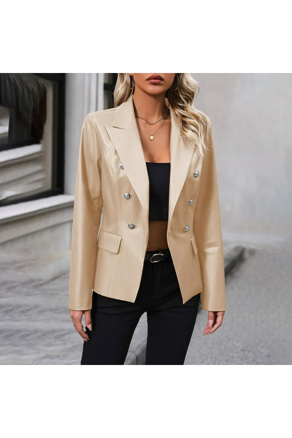 Women Solid Double Suit Jacket PU Leather Jacket Coat 2 X Jackets and Rain Jacket Boiled Wool Coats for Women Length Jacket Men down Vest Womens Womens Winter Fashion Fall plus Size