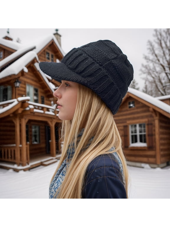 Women Solid Winter Outdoor Hat Peaked Cap Cover Knitted Hat Bills Trapper Hat Trainman Hat Mad Hat Women Plaid Hat Boys Trapper Hat Big Men MenWinter Thick Warm Casual Earmuffs Cap Warm