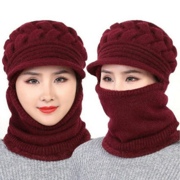 Hauaitttt Women Solid Winter Outdoor Knit Scarf with Hat Cover Knitted Integrated Hat Cape Cod Winter Hat down Trapper Hat State Trooper Hat Mens Warm Hat Trapper Winter Hats for Men Hat That Covers